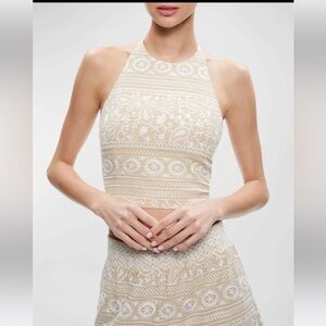 Jayme Tie-neck Halter Embroidered Crop Top, sz 8